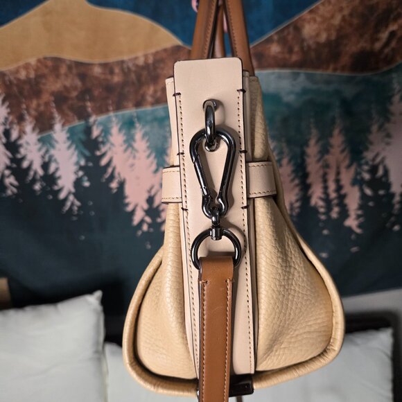 Coach Swagger 27 Carryall Pebble Leather Colorblock Beige Saddle Brown Gunmetal - Picture 4 of 8